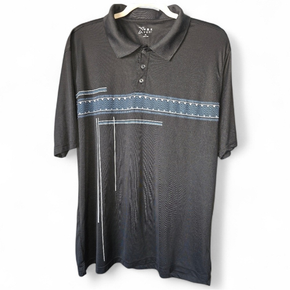 X-PBX‎ Pro Men's Black Modern Geometric Stripe Polo Shirt Size XL Casual Golf